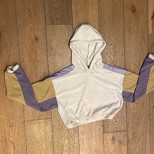 Cream, beige, and purple crop hoodie